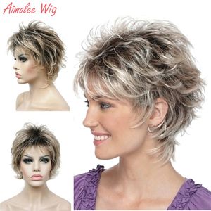 Womens Synthetic Wigs Short Straight Layered Pixie Cut Bloned Natura Wig Hair 240110