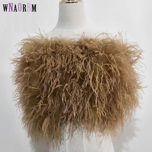 100% natural de cabelo de avestruz sutiã de casamento roupa interior feminina casaco de pele longa pena top senhora camisa envoltório sexy festa comprimento 30 cm 240110