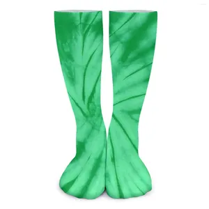 Women Socks Green Tie Dye Stockings Spiral Swirl Custom Elegant Autumn Anti Skid Men Outdoor Comfortable