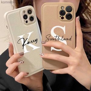 Cell Phone Cases Custom Personalised Letter Name Leather Phone Case for iPhone 15 14 13 12 11 Pro Max XS XR 7 8 Plus Cover for iPhone 15 Pro MaxL240110