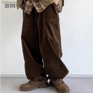 Spodnie damskie Capris Koreańskie hip -hopowe Corduroy swobodny worka dla mężczyzn odzież streetwear vintage luźne spodnie towarowe harajuku sport sporsl240110