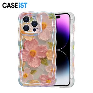 CASEiST INS Retro Oil Painting Flower Phone Case Colorful Art Designer Cute Girls Women Gift TPU Silicone Laser Glossy Wave Edge Cover for iPhone 15 14 13 12 11 Pro Max