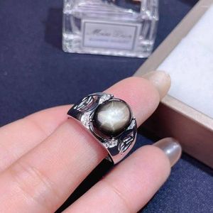 Cluster Rings Big Size Masculine Ring Black Star Sapphire Gemstone For Men 925 Sterling Silver Birthday Gift Souvenir Love Man