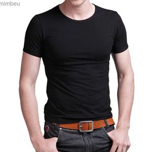 Homens camisetas 2023 Stretch Lycra V Collar Mens Camiseta Cor Sólida T-shirt de Manga Curta para Homens Masculinos Calças Slim TshirtL240110