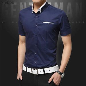 Мужские футболки, Новое поступление, летняя повседневная рубашка, мужские классические рубашки хорошего качества, однотонные, приталенные, с коротким рукавом, мужская одежда, азиатский размер 5XLL240110