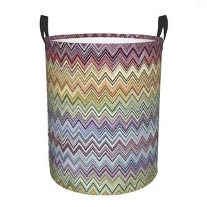 Tvättpåsar Boho Chic Modern Zigzag Basket Collapsible Geometric Multicolor Clothes Toy Hamper Storage Bin for Kids Nursery