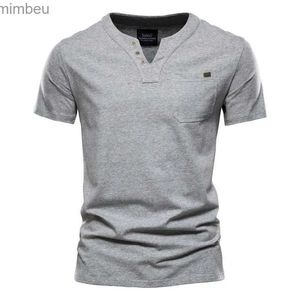 T-shirts voor heren Zomer Katoenen T-shirt voor heren Effen zakontwerp V-hals Knooptop Heren Casual fit Sport Henley-shirt Effen T-shirt HerenL240110