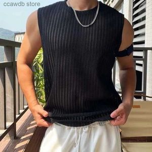Men's Tank Tops Korean Style 2023 New Fashion Men's Clothing Hollow Out Sleeveless Tops All-match Comfortable Ventilate Tank Tops T240110