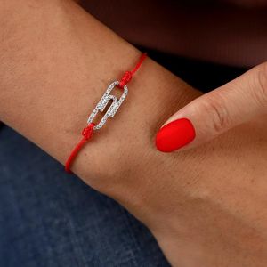 Bangles Moonmory 925 Sterling Silver Paper Clip Red Rope Armband för kvinnor som lyser Crystal Wrist String European Jewelry Christmas Gift