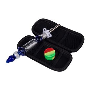 Glassvape666 NC011 Dab Rig Smoking Pipes Vidro Bong Bag Set 10mm 14mm Titanium Quartz Cerâmica Prego Clip Dabber Ferramenta Azul Verde Claro Calabash Estilo Bubbler