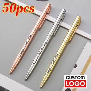 50 szts metalowe pióro Pen Rose Gold Pen Custom School Office dostarcza artykuły papiernicze Business Prezent Grawerowany Nazwa 240109