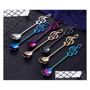Spoons Creative 304 Stainless Steel Small Coffee Guitar Music Notes Shape Dessert Spoon Stirring Lovely Titanium Plated Sn Drop Deli Dho3B