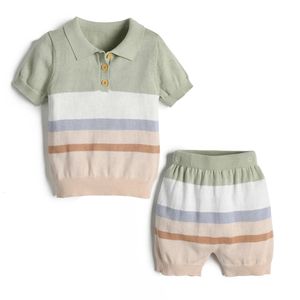 Clibeso Born Boys ملابس متبكلة ملابس مجموعة 2 pcs Kids Stripes طباعة قميص البولو سراويل متماسكة الأطفال قمم والهول 240109