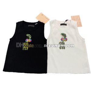 Shiny Sequin Tanks Top Women Cherry Embroidered Vest Crew Neck Knitted Vests Outdoor Gym Vests