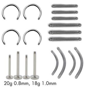 50pcs 08mm 10mm Paslanmaz Çelik Piercing Takı Yedek Çubuk Parçaları Kulak Dili Göbek Halkası Kaş Dudak 20G 18G 240109