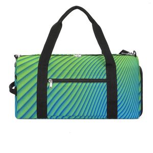 Outdoor Bags Gradient Striped Sport Blue Green Lines Gym Accessories Bag Weekend Men's Printed Handbag Swimming Novelty Fiess