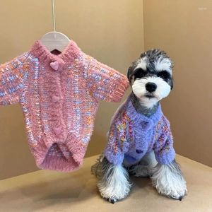 Cão vestuário rosa camisola roupas para animais de estimação doce cardigan roupas cães super pequeno bonito chihuahua impressão outono inverno roxo menino mascotas