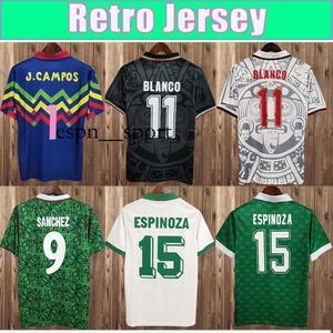 ESPNSPORT 1998 Mexico Blanco Hernandez Herr Retro Soccer Jerseys 1994 H. Sanchez National Team Home Blue Away White Football Shirts Short Sleeve