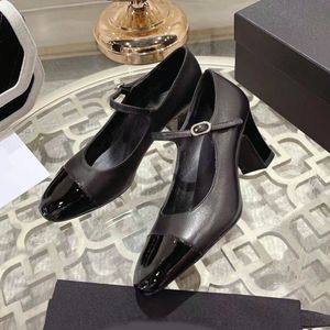 High quality Women's High Heels Designer leather Fashion Mary Jane Single shoes Brand sexy Party Shoes Color matching Wedding shoes 6.5cm 4.5cm heel strap box