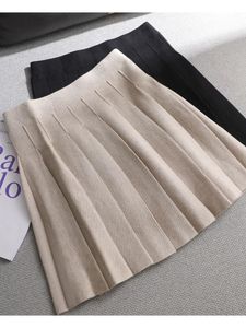Ezsskj outono inverno a linha grossa curta camisola saia feminina de boa qualidade bonito plissado mini saia feminina elegante saia de malha 240110