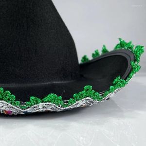 Береты, легкие рождественские шляпы черного цвета для женщин и мужчин, толстая ковбойская шляпа с полями с блестками, войлочная повседневная обувь