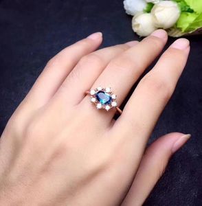 Cluster Rings Natural Blue Topaz Ring Real 925 Sterling Silver Fine Jewelry 5 7mm Gem