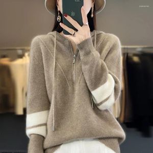 Kvinnors tröjor Autumn och vintern 2024 kashmir tröja ull hoodie stickad pullover lös koreansk mode förtjockad topp