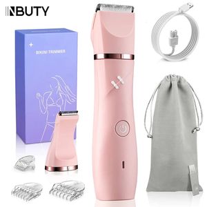 Inbuty 2 in 1 bikini düzeltici kasık saç tımar kadın saç klipsini elektrikli tıraş makinesi bayan tırmıklar ağrısız epilatör usb su geçirmez 240110