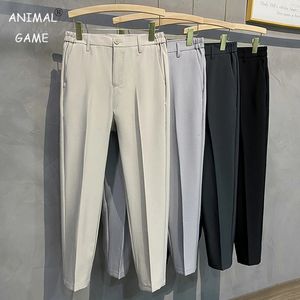 SURPLHA SUMPLEM Mens calças casuais terno de calça de ajuste esbelto de trabalho elástico da cintura elástico masculino preto cinza plus size 40 42 240109