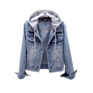 Spring Autumn Women's Hooded Denim Jackets långärmad överrock Lös knapp outwear denimrock 240104