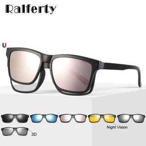 Sunglasses Ralferty Polarized Magnet Sunglasses Women Men Clip on Glasses Square Optic Myopia Spectacle Pink 6 in 1 Eyeglass Frames A2202