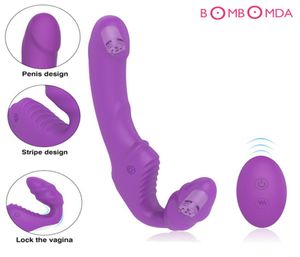 Vagina senza spalline Strapon vibratore dildo donne 9 velocità doppia vibrazione lesbica telecomando giocattoli adulti del sesso per coppie femminili MX7646440