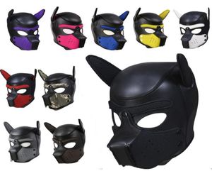 10 colori sexy cosplay gioco di ruolo cane testa piena maschera morbida imbottita in lattice di gomma cucciolo BDSM Bondage cappuccio giocattoli del sesso per le donne Y2006162285156