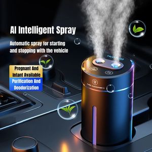 380ML Double Spray Vehicle Air Humidifier USB Charging Mini Essential Oil Diffuser with Mood Light Wireless Car Aroma Humidifier 240109