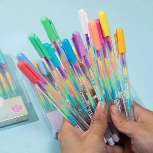 6/12 stücke Bunte Gradienten Gel Stifte 6 Farbe In 1 Textmarker Stift Marker Glitter Farben Punkt Schreiben Versorgung Malerei