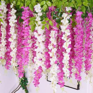 Flores decorativas 110cm glicínias artificiais decoração de casamento interior plástico videira planta flor violeta teto