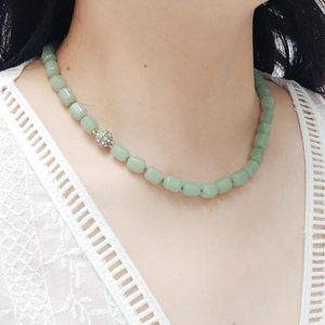 Necklaces Lii Ji Real Stone Green Choker Necklace Aventurine Tube Necklace Magnet Clasp 45cm Women Jewelry Gift