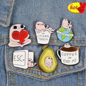 Pink Little Monster Avocado Coffee Cup Earth Love pin brooch Badge Men And Women Backpack Sweater Accessories Jewelry Pin