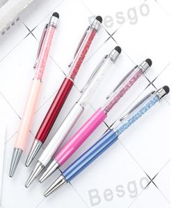 Fin Crystal Ballpoint Pen Fashion Creative Stylus Touch Pen for Writing Stationery Office School Ballpen Black Ball Point Pennor DBC1905667