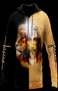 Men039s Bluzy Bluzy Fall For Jezus nigdy nie pozostawia wiary Lwa swobodne z kapturem Spring Unisex 3D Printed Zipper Pullover7505581