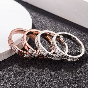 Designerringar nagelring designer för kvinnor titan stål rosguld silver pläterad med full diamantringar bröllop engagemang gåva 4 5 6mm flera storlek med låda