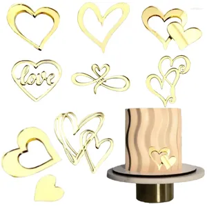 Party Supplies 10st Golden Heart Acrylic Cake Topper Valentine's Day Cupcake Decorations Anniversary Wedding Toppers Köksverktyg