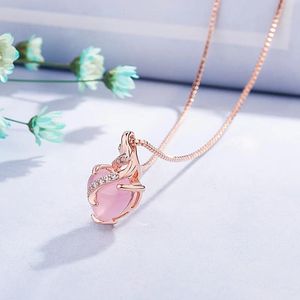 Hängen Hjärtform Rose Quartz Pendant Necklace For Women 14K Rose Gold Chain Gold Necklace Valentine's Fine Jewelry Gift