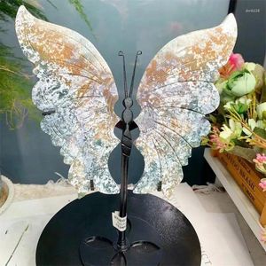 Dekorativa figurer Natural Purple Rose Quartz Moss Agate Butterfly Wings Carving Healing Crafts Gift Home Decoration Birthday 1Pair