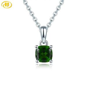 Hängen Natural Chrome Diopside Solid 925 Sterling Silver Pendant Russian Emerald Green Gemstone Silver Chain Fine Simple Smycken