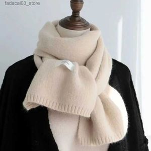 Scarves Winter Knitting Wool Scarf Snap Fastener Thermal Neck Warmer Snood Cowl Tube Fleece Outdoor Scarf Thicken Windproof Neck Cover Q240111