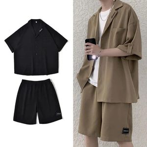 Fatos de treino masculino legal verão confortável camisa de botão de manga curta cor sólida camiseta shorts terno casual roupas masculinas calças conjuntos