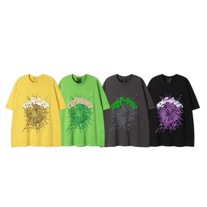Men's T-shirt summer color top cartoon spider web foam diamond print graffiti American hip-hop trend cool youth outfit