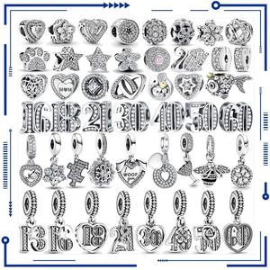 925 Silver Hot Selling Charm Suitable for Birthday Jewelry Making PAN Original Bracelet Zircon Digital Charm Beads Suitable for DIY Women Free Shipping