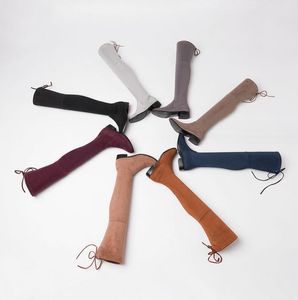 Designer Women 60mm Jersey Mesh Sock Lår drar på elastiska punkt-tårar stilett Hälta stickade över knähögstövel kvinnor lyxfabrikskor